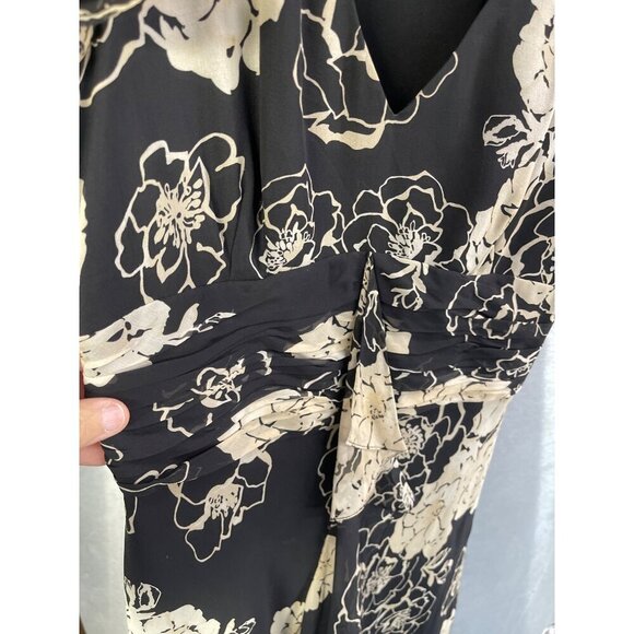 Adrianna Papell 100% Silk Maxi Fairy Dress black & cream woman sz 6 - Picture 2 of 16